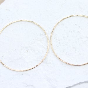 Large 14 K Gold Filled Hoops | Rose Gold Hammered Circle Connectors | Various Sizes | 1 Pair