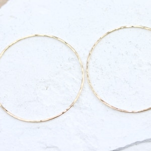 Large 14 K Gold Filled Hoops | Rose Gold Hammered Circle Connectors | Various Sizes | 1 Pair