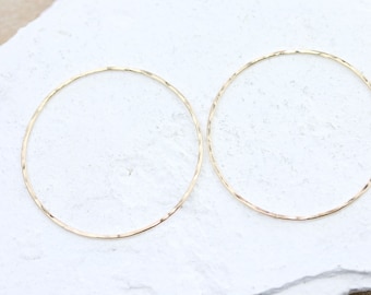 Large 14 K Gold Filled Hoops | Rose Gold Hammered Circle Connectors | Various Sizes | 1 Pair
