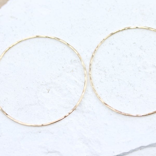 Large 14 K Gold Filled Hoops | Rose Gold Hammered Circle Connectors | Various Sizes | 1 Pair