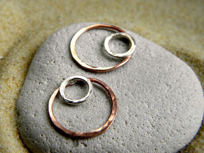 Silver & Copper Circle Connectors 1 Pair image 1