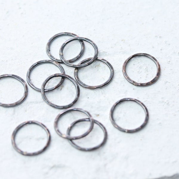 Oxidized Copper Circle Connectors | Closed Hammered Jump Rings - Pack of 10
