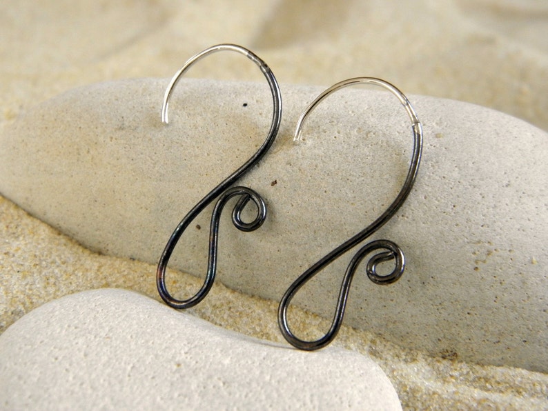 Silver Oxidized Swirly Earwires Earrings 1 Pair image 1