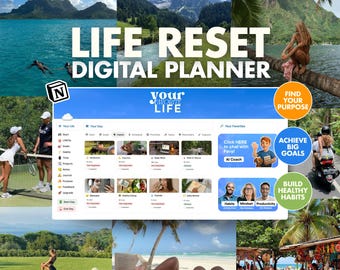Digital Notion Planner Vision Board 2026: New Year reset, goal setting, self care template