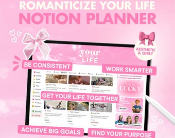 Pink Coquette Notion Planner, That Girl Life System (Digital Download)