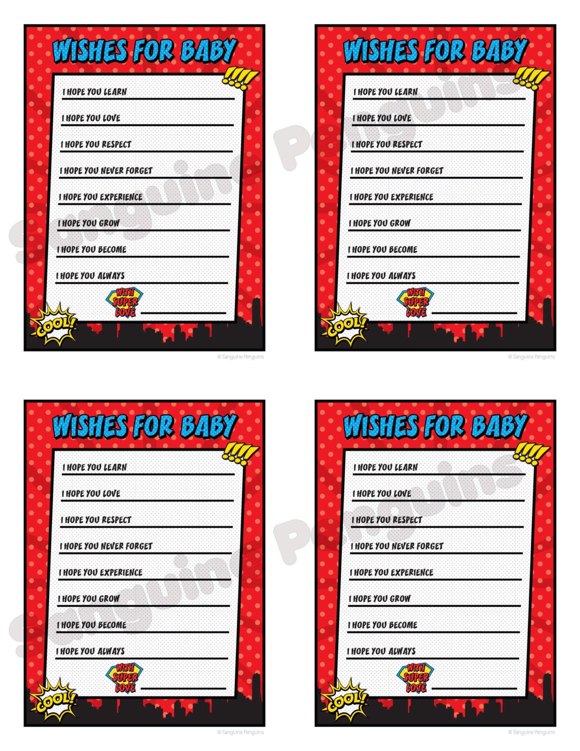 Superhero-themed Printable Wishes for Baby Card - Etsy
