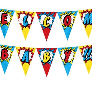 Superhero-Themed "Welcome Baby" Printable Banner