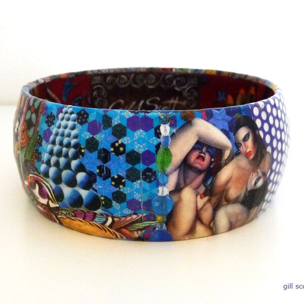 Eclectic Art Bangle - eco friendly decoupage handmade bangle - Madonna and child - Chagall - Lempicka - OOAK altered art jewelry