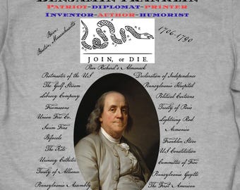 Benjamin Franklin Accomplishments T-Shirt: History Buff Gift, Front Back Design