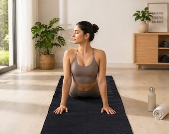 Handgemaakte katoenen yogamat van 2 x 1,8 m, milieuvriendelijke antislip oefenmat voor meditatie, pilates en thuisworkouts