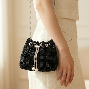 Black Wedding Clutch with Silver Chain | Sequin Party Sling Bag | Evening Purse for Women | Cocktail Crossbody Handbag | Gift for Her