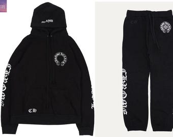 Unisex Hufeisen Floral Schwarz Streetwear Pullover Trainingsanzüge - Jacke und Jogginghose