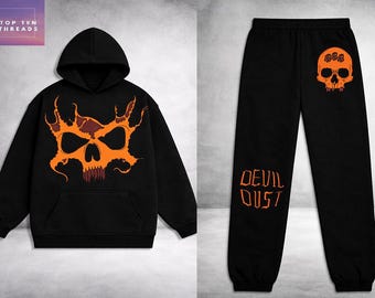 Bequemer Totenkopf Teufel Staub Orange Grafik Schwarz Unisex Trainings - Hoodie Joggers