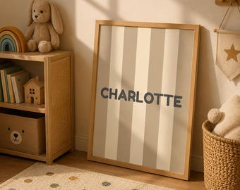 Charlotte Name Print Matching beige background Nursery poster, Neutral Kids Room Decor Digital Download