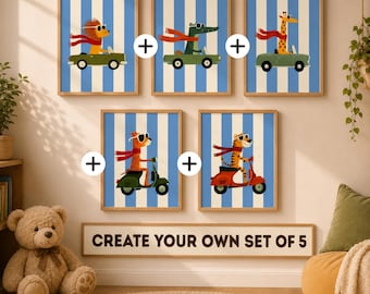Custom prints set of 5, Nursery Wall Art Bundle Printable Animal Posters, Digital Download