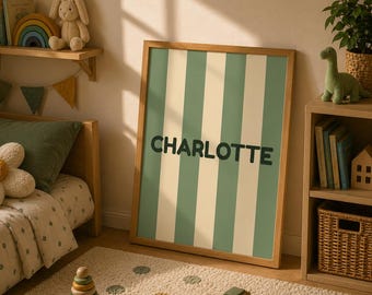 Charlotte Name Print Matching green background Nursery poster, Neutral Kids Room Decor Digital Download