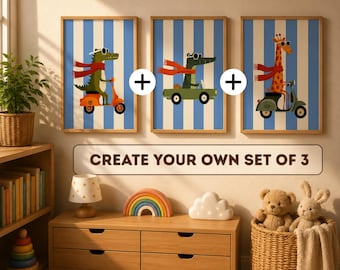 Set of 3 Custom Nursery Wall Art, Choose 3 Printable Animal Posters, Digital Download