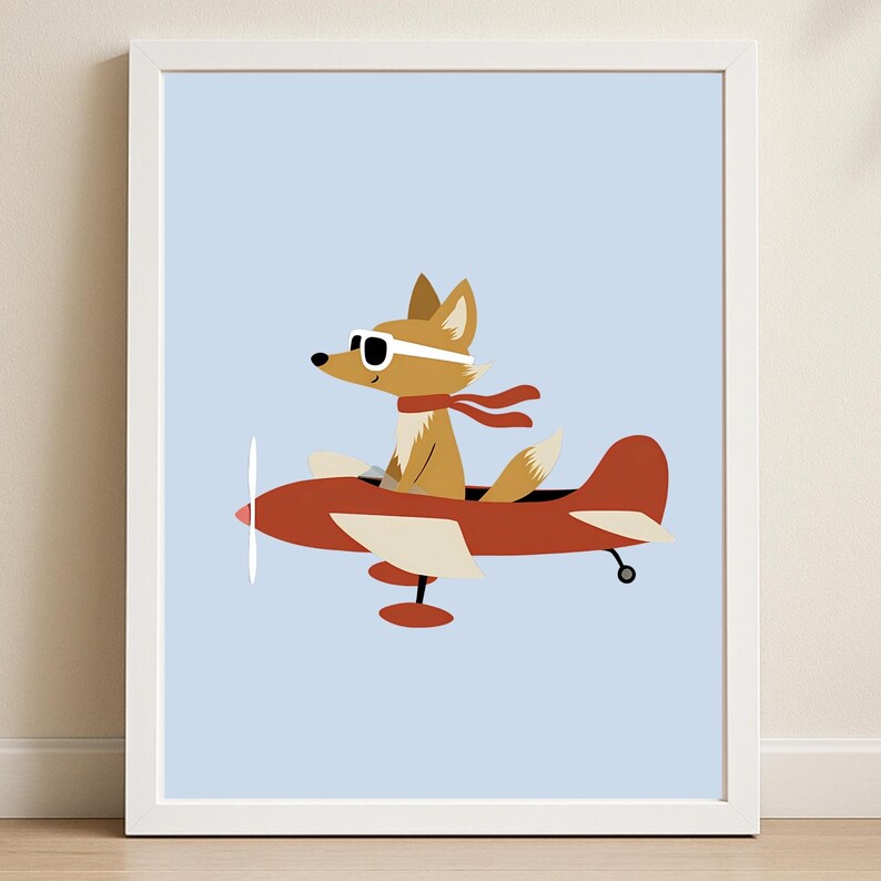 Retro Animals Flying Planes Art Print Set, Whimsical Kids Room Decor ...