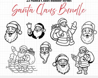 Paquete SVG de Papá Noel (25 diseños), paquete de vectores navideños, imágenes prediseñadas navideñas para Cricut, PNG de camisetas, uso comercial, descarga instantánea