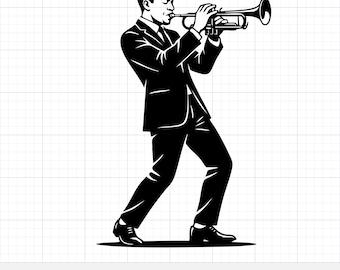 Trumpet Player SVG, Trumpet Vector Graphic, Jazz Musician Clipart, Brass Instrument PNG, Trumpet Silhouette, Digital Download for Cricut
