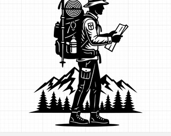 Hiker SVG | Mountaineering Vector, Backpacking Silhouette for Cricut, Trekking Man PNG, Outdoor Adventure Cut File, Digital Download
