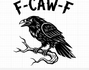 Gráfico vectorial de cuervo SVG PNG, silueta de cuervo, descarga digital para camisetas, calcomanías y Cricut. Diseño F-CAW-F.