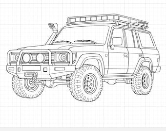 Off Road Car SVG Vector Outline - 4x4 Truck Line Art - Digital Download for Cricut & Silhouette - Overland SUV Minimalist Clip Art PNG