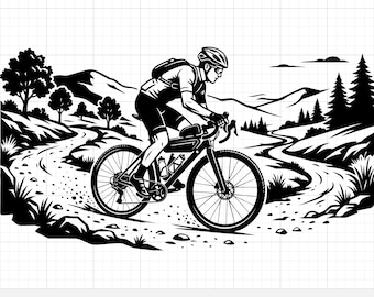 Gravel Bike Rider SVG Vector - Adventure Cyclist Clip Art - Digital Download for Cricut & Silhouette - Mountain Bike Cycling Illustration