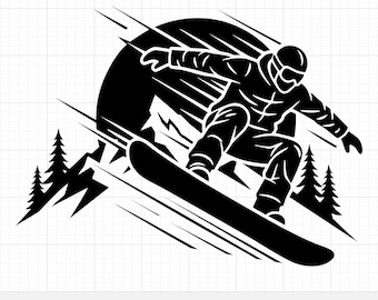 Mountain Snowboarder SVG | Winter Sports Vector, Extreme Snowboarding Silhouette for Cricut, Alpine Rider PNG, Snowboard Digital Download