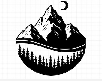 Mountain Forest SVG | Nature Landscape Vector, Pine Tree Silhouette PNG for Cricut, Adventure Outdoor Scene Cut File, Digital Download