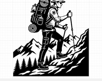 Backpacker SVG | Wanderlust Hiking Vector, Trail Walker PNG for Cricut, Mountain Trekking Silhouette Cut File, Adventure Digital Download
