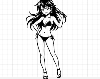 Anime Girl Bikini SVG Vector - Cute Waifu Clip Art - Manga Girl Digital Download - Anime Illustration for Cricut & Silhouette - PNG EPS
