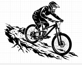 Downhill Mountain Bike SVG Vector - MTB Rider Clip Art - Digital Download for Cricut - Enduro Cycling Illustration - DH Mountain Biking PNg