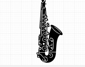 Saxofón SVG, Vector de música jazz, Clipart de instrumento musical, Silueta de saxofón alto para Cricut, Saxofonista PNG, Arte de regalo para profesor de banda