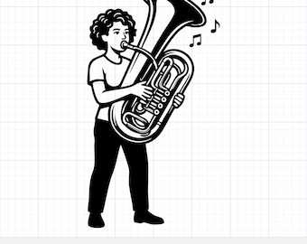 Woman Playing Tuba SVG, Female Tuba Player Vector Graphic, Musician Clipart, Brass Instrument PNG, Digital Download for Cricut & Silhouette