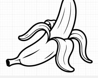 Bundle SVG banane, illustration vectorielle de fruits, nourriture tropicale Png, silhouette banane pelable pour Cricut, illustration de fruits dessinés à la main