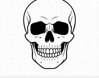 Calavera SVG, archivo vectorial de cabeza de esqueleto, archivo de corte del Día de los Muertos, clipart gótico para Cricut, PNG de Halloween, SVG de calavera clásica para silueta