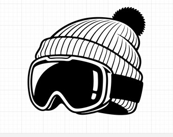 Winter Hat SVG | Beanie Vector, Ski Goggles PNG for Cricut, Snowboarder Apparel Cut File, Cold Weather Digital Art