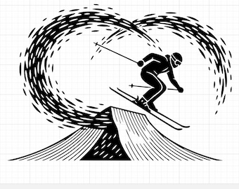Jumping Skier Vector SVG - Freestyle Skiing Clipart - Winter Sports Silhouette for Cricut & Silhouette - Action Pose Digital Download