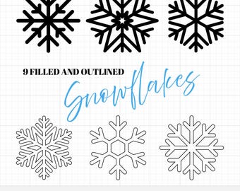 Paquete SVG de copos de nieve, vector con contorno y relleno, clipart de invierno para Cricut, decoración navideña PNG, copos de nieve cortados con láser