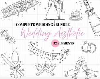 Más de 50 imágenes SVG para bodas - Colección de imágenes vectoriales para bodas - Licencia comercial - Diseño nupcial - Descarga digital