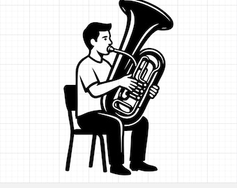 Man Playing Tuba SVG, Male Tuba Player Vector Graphic, Brass Musician Clipart, Tuba Player PNG, Digital Download for Cricut & Silhouette