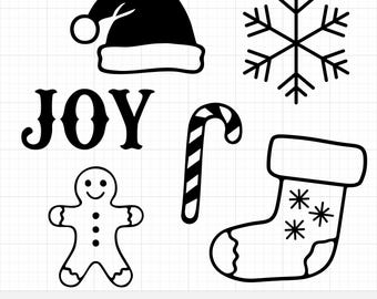 Paquete SVG de iconos navideños, imágenes prediseñadas vectoriales navideñas minimalistas, archivos de corte de siluetas navideñas para Cricut y arte digital, descarga digital PNG