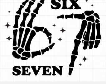 Meme humorístico de seis siete seis siete, manos de esqueleto, SVG, PNG, archivos de manos de esqueleto, SVG de calavera espeluznante, diseño de sublimación, clipart de hueso divertido de Halloween