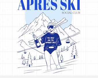 Aprés Ski Vector Graphic SVG, Winter Sports T Shirt Design PNG, Skiing Mountain Outline Clipart, Digital Download for T-Shirts & Prints
