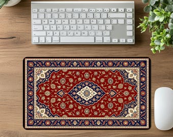 Persian Rug Desk Mat XL, Oriental Carpet Mouse Pad, Large Gaming Desk Pad, Vintage Boho Home Office Keyboard Mat