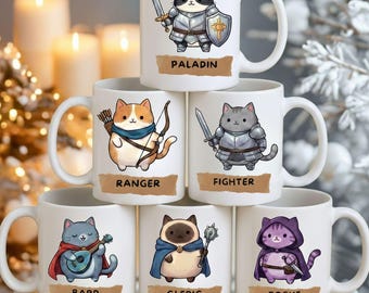 Dungeons and Cats Coffee Mug, Funny DnD RPG Gift