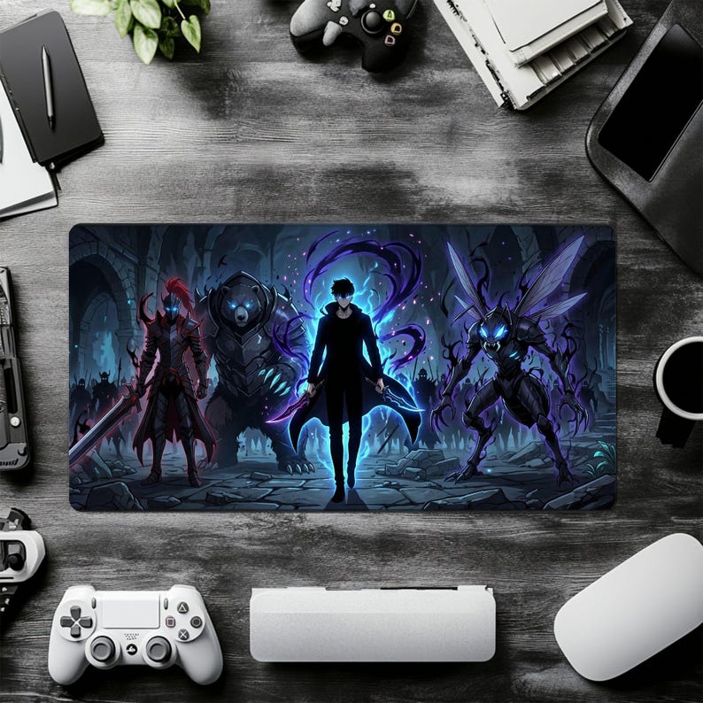 Solo Leveling Desk Mat, Shadow Monarch Anime Mouse Pad, Large Extended Gaming Mousepad, Sung Jinwoo Setup Decor, Arise Army Gift for Gamers