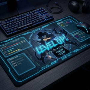 Tapete de mesa Solo Leveling, Mousepad estilo anime Shadow Monarch, Superfície de jogo estendida grande Sung Jinwoo Level Up, Presente para gamer de PC