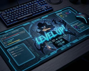 Solo Leveling Desk Mat, Shadow Monarch Anime Mouse Pad, Sung Jinwoo Level Up Large Extended Gaming Surface, PC Setup Gamer Gift